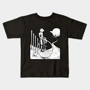 Panda on a bike on the way to Saturn Kids T-Shirt